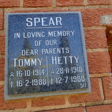 SPEAR Tommy 1914-1988 &amp; Hetty 1918-1988