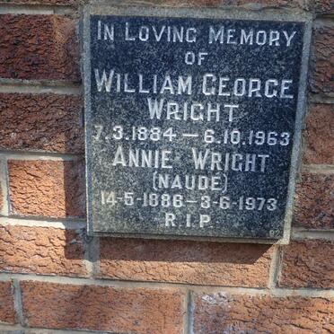 WRIGHT William George 1884-1963 &amp; Annie NAUDE 1886-1973
