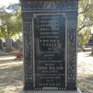 BALZAM Annie nee LEWIS -1926