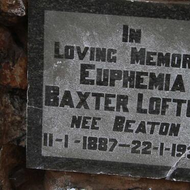 LOFTUS Euphemia Baxter nee BEATON 1887-1958