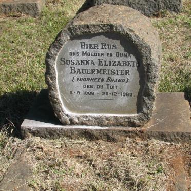 BAUERMEISTER Susanna Elizabeth voorheen BRAND nee DU TOIT 1886-1960