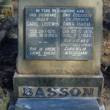 BASSON Carel Lodewyk 1875-1969 & Anna Maria JANSEN VAN VUUREN 1878-1953