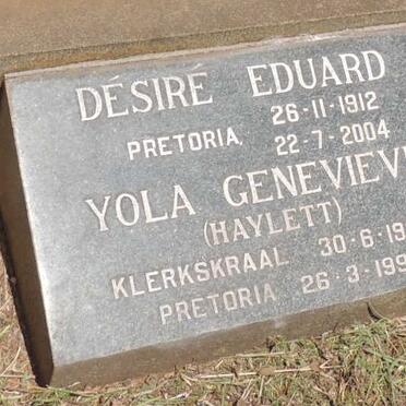BADENHORST Desire Eduard 1912-2004 :: BADENHORST Yola Genevieve nee HAYLETT 1907-1996