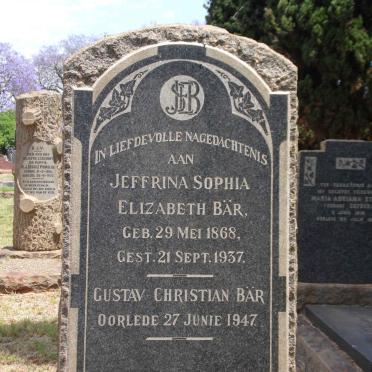 BAR Gustav Christian -1947 &amp; Jeffrina Sophia Elizabeth 1868-1937