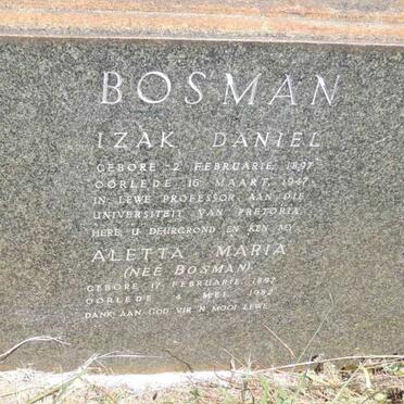 BOSMAN Izak Daniel 1897-1947 & Aletta Maria BOSMAN 1897-1982