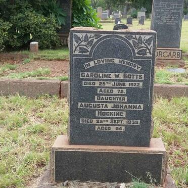 BOTTS Caroline W. -1922 :: HOCKING Augusta Johanna -1935