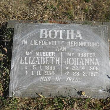 BOTHA Elizabeth 1880-1934 :: BOTHA Johanna 1905-1917