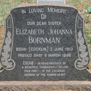 BORNMAN Elizabeth Johanna nee COCKLIN 1910-1946