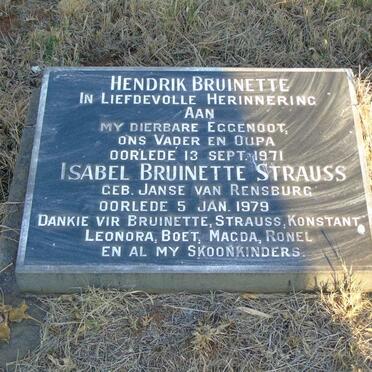 BRUINETTE Hendrik -1971 & Isabel STRAUSS nee JANSE VAN RENSBURG -1979