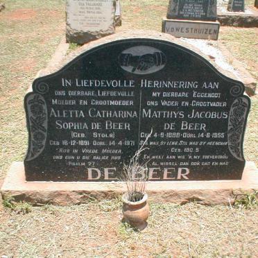 BEER Matthys Jacobus, de 1888-1955 &amp; Aletta Catharina Sophia STOLS 1891-1971