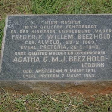 BEEZHOLD Frederik Willem 1869-1948 & Agatha G.M.J. LEBBINK 1871-1953