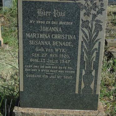 BENADE Johanna Marthina Christina Susanna nee VAN WYK 1920-1947