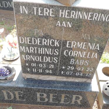 BEER Diederick Marthinus Arnoldus, de 1921-1994 & Ermenia Cornelia 1922-2012