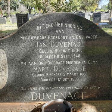 DUVENAGE Jan 1894-1948 &amp; Marie BISCHOFF 1898-1993