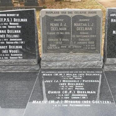 DEELMAN :: COETZER :: FELLING :: WOOD :: MALAN :: MYBURG :: MEERHOLZ :: PATERSON