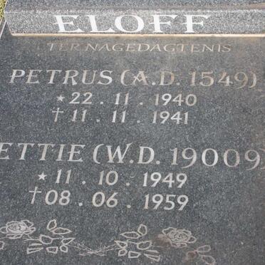 ELOFF Jacoba Wilhelmina 1943- :: ELOFF Petrus 1940-1941 :: ELOFF Lettie 1949-1959 