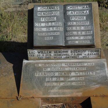 FOURIE Johannes Hendrikus 1852-1945 & Christina Catarina BOSHOFF 1861-1946 :: FOURIE Willem Hendrik Boshoff 1879-1916 :: WESSELS Francois Henry 1894-1945