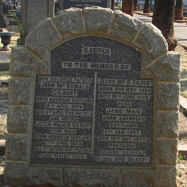 GILBERT John McDonald 1874-1945 &amp; Jessie Walker MAIR 1874-1945 :: GILBERT Jessie McD. 1904-1928 :: MAIR Jane 1862-1933