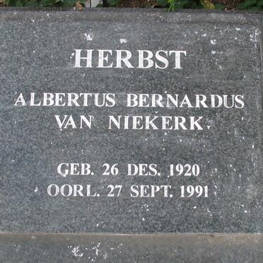HERBST Albertus Bernardus Van Niekerk 1920-1991 &amp; Aletta Wilhelmina LABUSCHAGNE 1920-1962