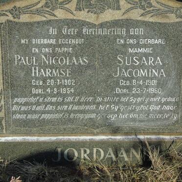 JORDAAN Paul Nicolaas Harmse 1902-1954 & Susara Jacomina 1901-1960