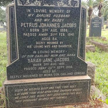 JACOBS Petrus Johannes 1886-1941 &amp; Sarah Jane 1891-1956