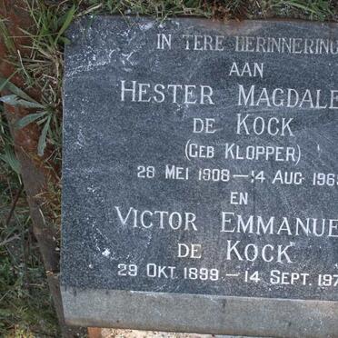 KOCK Victor Emmanuel, de 1899-1978 & Hester Magdalena KLOPPER 1908-1969