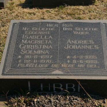 LUBBE Andries Johannes 1895-1983 &amp; Isabella Magrieta Christina Solmina 1897-1970