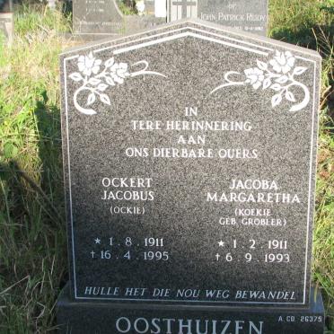 OOSTHUIZEN Ockert Jacobus 1911-1995 &amp; Jacoba Margaretha GROBLER 1911-1993