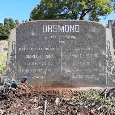 ORSMOND Charles Frank 1894-1961 &amp; Anna Christina MARÉ 1908-1980