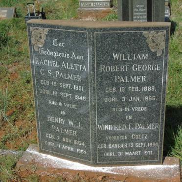 PALMER Henry W.J. 1864-1953 :: PALMER William Robert George 1889-1965 :: PALMER Rachel Aletta C.S. 1891-1948 :: PALMER Winifred F. formerly COETZ nee BANTJES 1894-1971