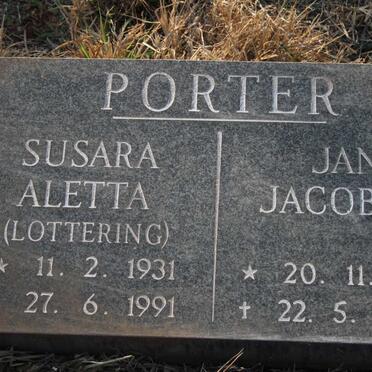 PORTER Jan Jacobus 1929-2002 &amp; Susara Aletta LOTTERING 1931-1991