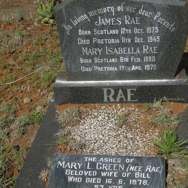 RAE James 1875-1945 & Mary Isabella 1890-1970 :: GREEN Mary L. nee RAE -1978