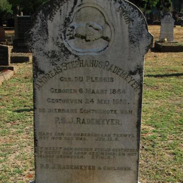RADEMEYER Andreas Stephanus nee DU PLESSIS 1864-1918 :: LINDSAY Marie Magdelena nee RADEMEYER 1896-1915