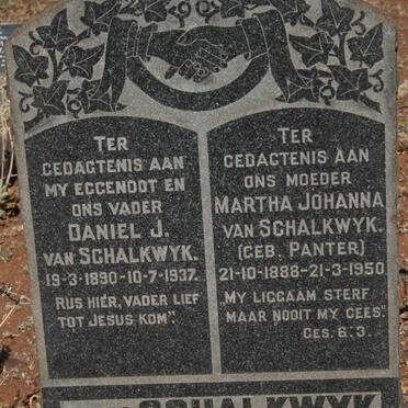 SCHALKWYK Daniel J., van 1890-1937 & Martha Johanna PANTER 1888-1950