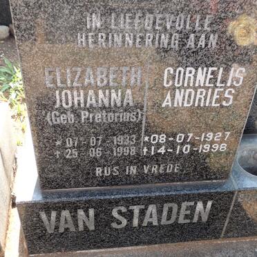 STADEN Cornelis Andries, van 1927-1998 & Elizabeth Johanna PRETORIUS 1933-1998