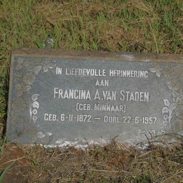 STADEN Francina A., van nee MINNAAR 1872-1957