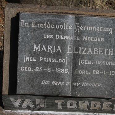TONDER Maria Elizabeth, van voorheen PRINSLOO nee OESCHER 1888-1957