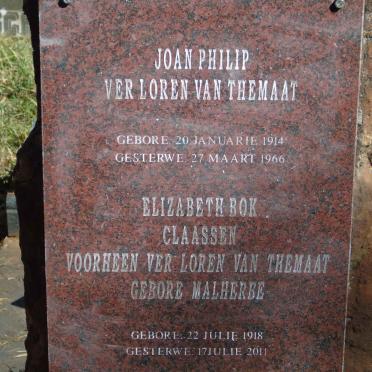 THEMAAT Joan Philip, Verloren van 1914-1966 :: CLAASSEN Elizabeth Bok voorheen VERLOREN VAN THEMAAT nee MALHERBE 1918-2011