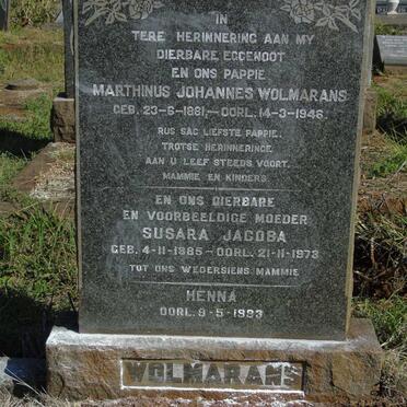 WOLMARANS Marthinus Johannes 1881-1946 & Susara Jacoba 1885-1973 :: WOLMARANS  Henna -1983