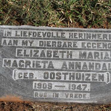 ANNANDALE Elizabeth Maria Magrieta nee OOSTHUIZEN 1909-1947