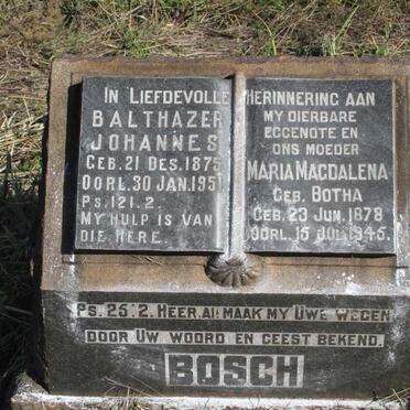 BOSCH Balthazer Johannes 1875-1951 & Maria Magdalena BOTHA 1878-1945