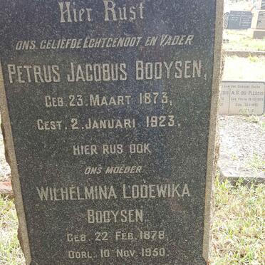 BOOYSEN Petrus Jacobus 1873-1923 &amp; Wilhelmina Lodewika 1878-1950