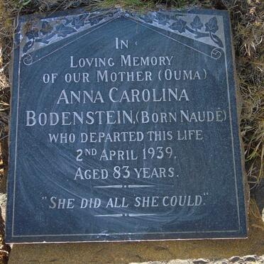 BODENSTEIN Anna Carolina nee NAUDE -1939