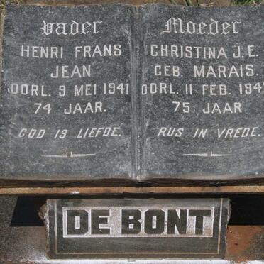 BONT Henri Frans Jean, de -1941 & Christina J.E. MARAIS -1942