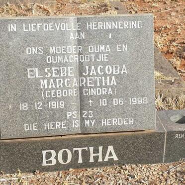 BOTHA Elsebe Jacoba Margaretha nee GINDRA 1919-1998