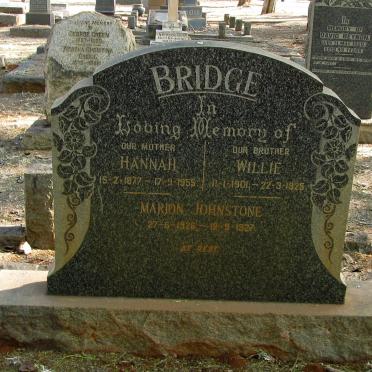 BRIDGE Hannah 1877-1955 :: BRIDGE Willie 1901-1925 :: JOHNSTONE Marion 1926-1927