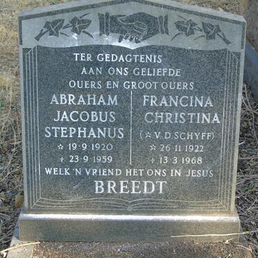 BREEDT Abraham Jacobus Stephanus 1920-1959 & Francina Christina V.D. SCHYFF 1922-1968