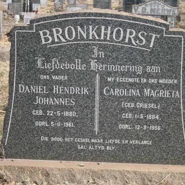 BRONKHORST Daniel Hendrik Johannes 1880-1961 & Carolina Magrieta GRIESEL 1884-1956