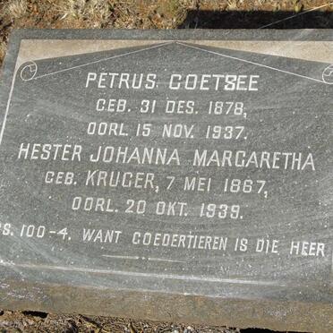 COETSEE Petrus 1878-1937 & Hester Johanna Margaretha KRUGER 1867-1939