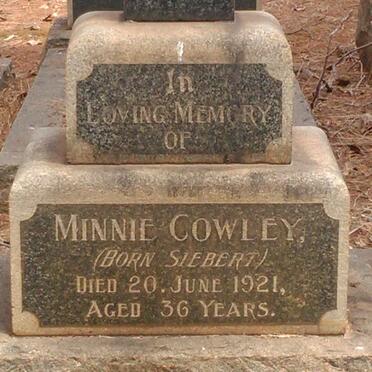 COWLEY Minnie nee SIEBERT -1921